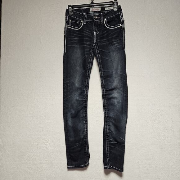 Girls Tween Daytrip Jeans SZ 14 Bling Heavy Stitching‎ Skinny Fit - Picture 2 of 8